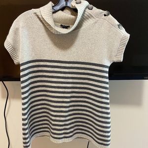 Theory Cowl Neck Short Sleeve Sweater with Button Detail